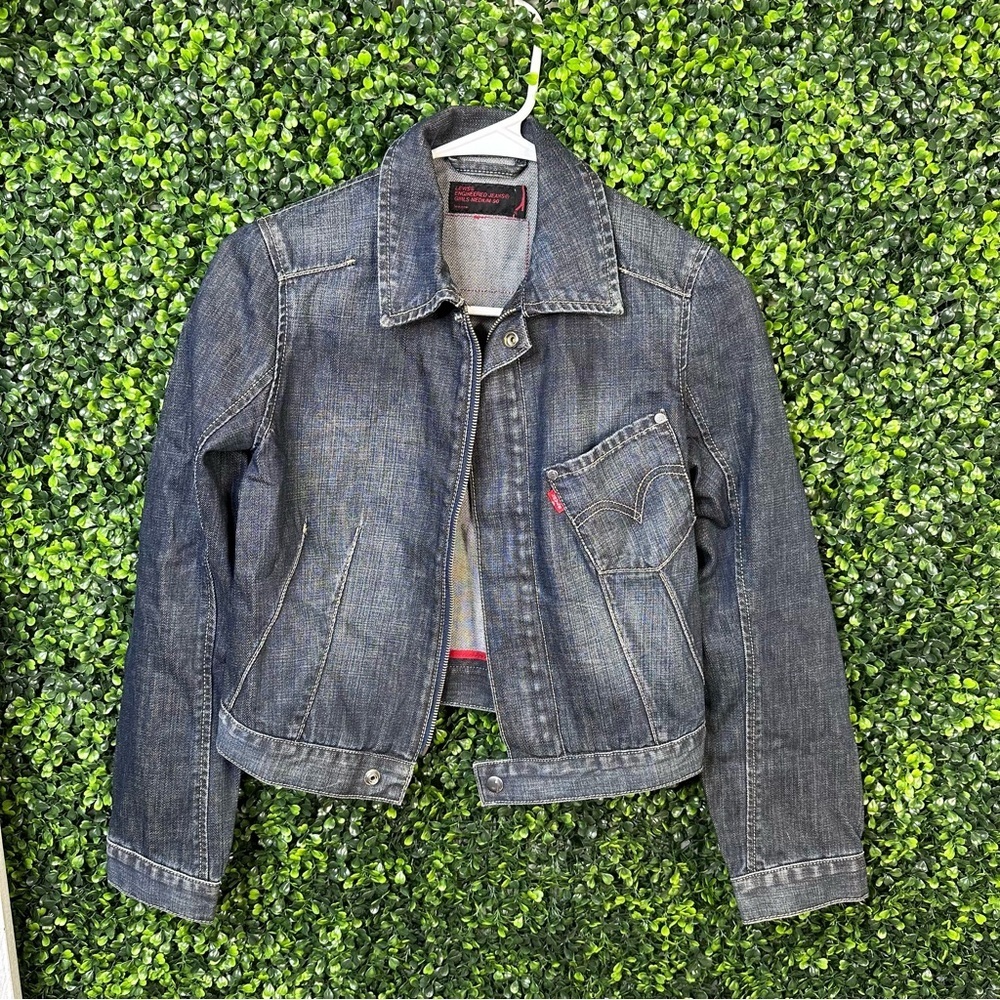 Girls dark wash denim zip up jacket